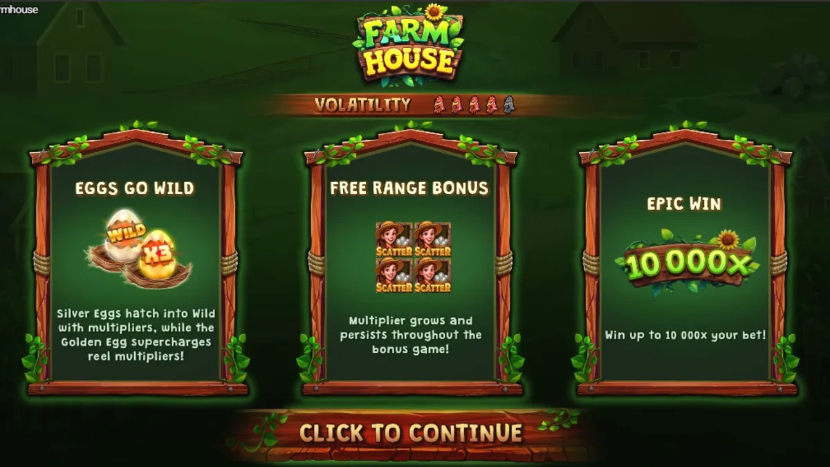 Tampilan visual slot Farm House dengan tema peternakan yang ceria